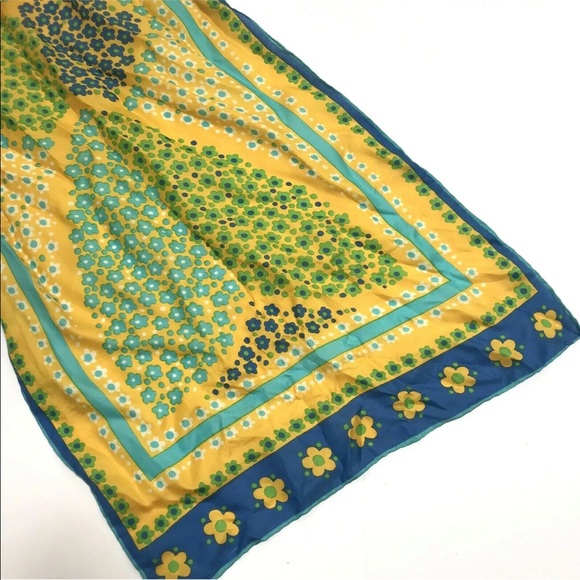 Vintage Floral Scarf Retro Mod Flowers Beach Top - Picture 2 of 6